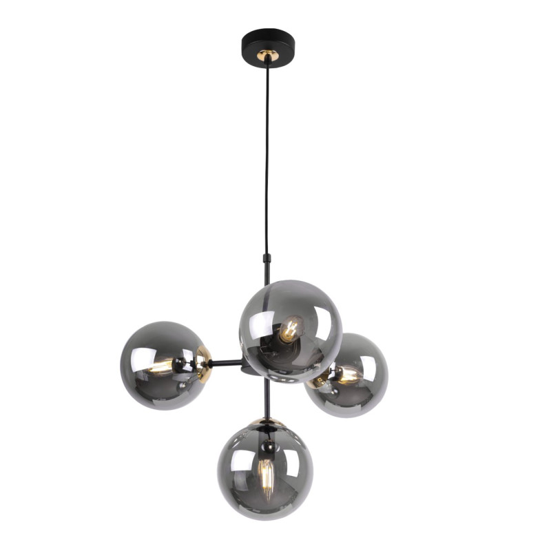 Black Pendant Light with Gold Accents and Adjustable Length, Four Graphite Transparent Shades foto6