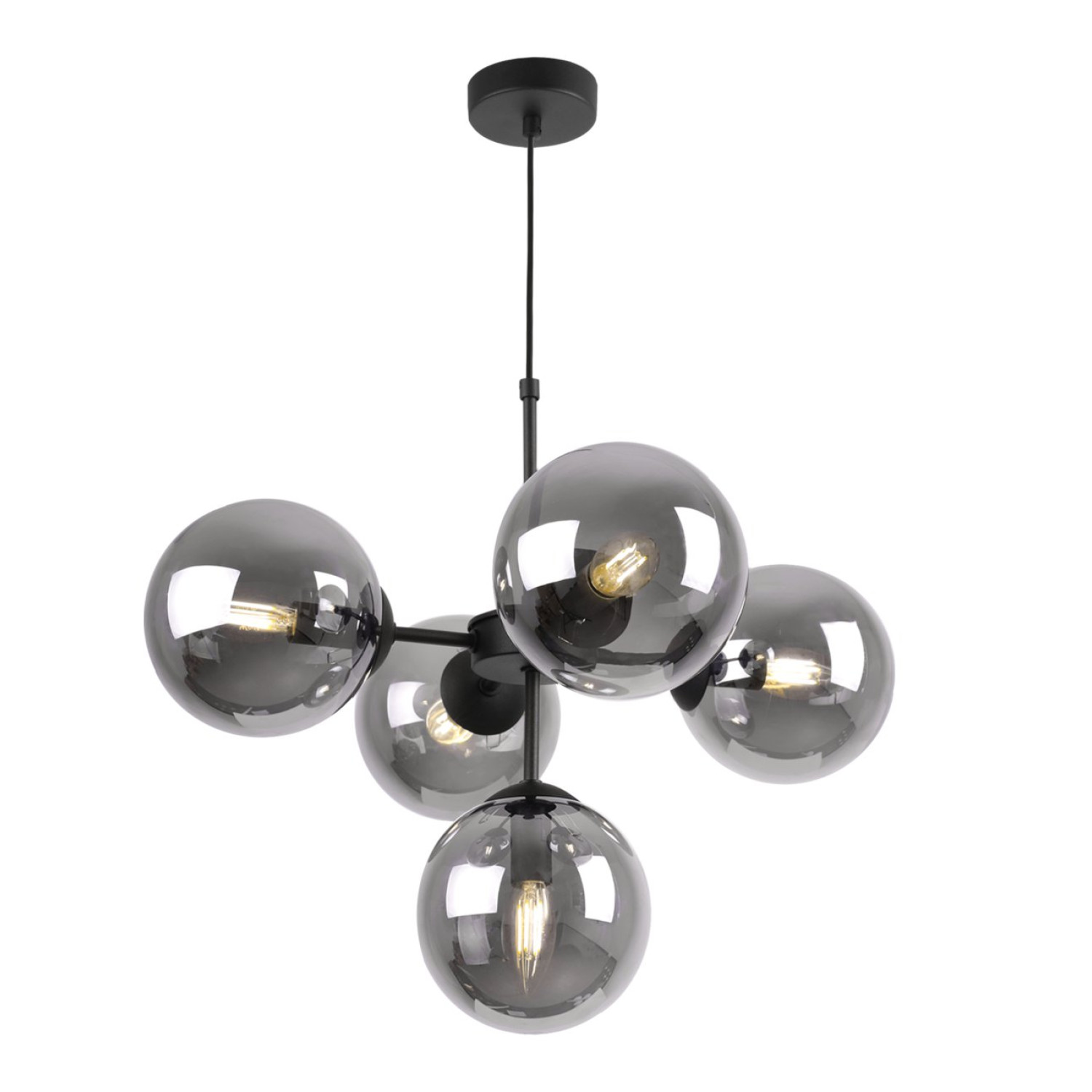 Elegantní závěsné svítidlo s variabilní délkou a pěti transparentními stínidly "IMPERIA"