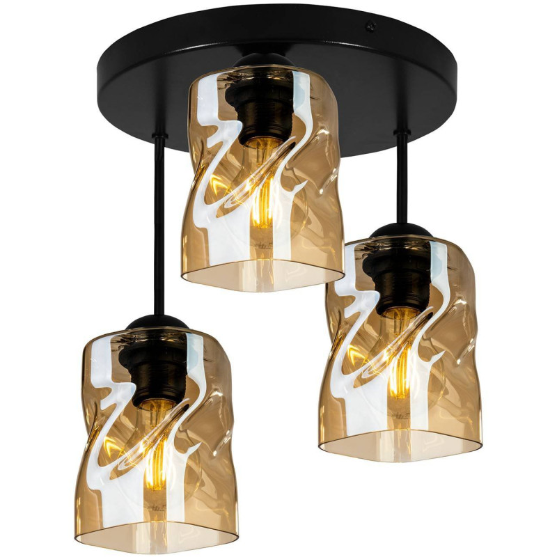Modern Ceiling Light Fixture with Three Hand-Blown Amber Glass Shades NIKI 2195/3/AMB