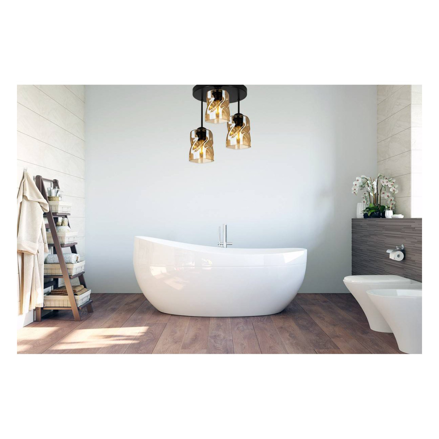 Modern Ceiling Light Fixture with Three Hand-Blown Amber Glass Shades NIKI 2195/3/AMB foto2