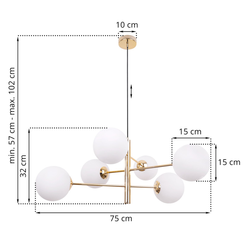 Elegant Pendant Ceiling Light with Gold Design and White Blown Shades 2535/2/Z foto5