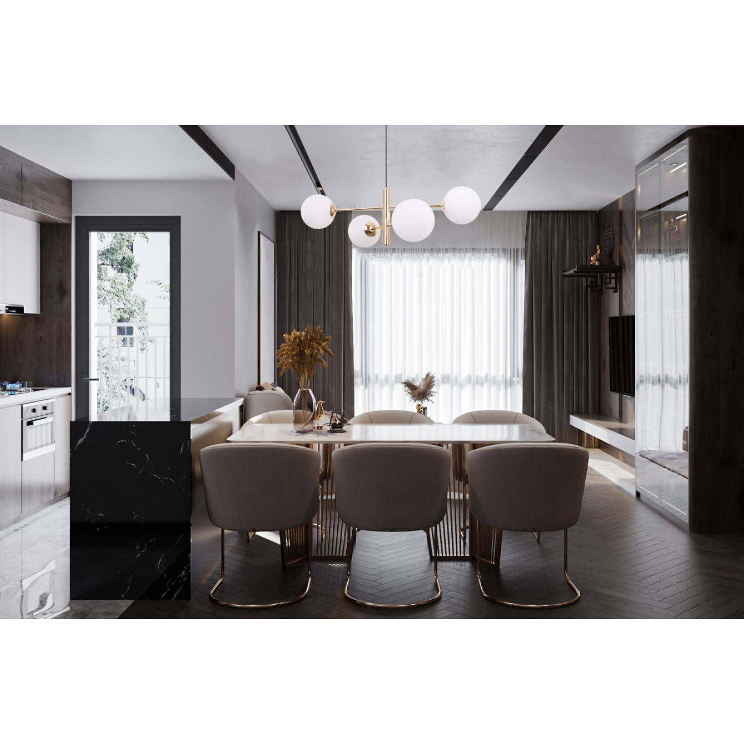 Závěsné svítidlo ve zlatém provedení s bílými foukanými stínidly - "Kvintesence Glamouru"."VICENZA" foto6