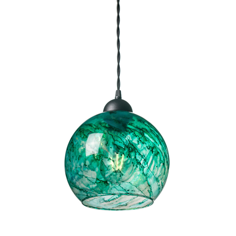 Závěsné svítidlo se stínítkem z foukaného skla v zeleném provedení 19603 "MARBLE"