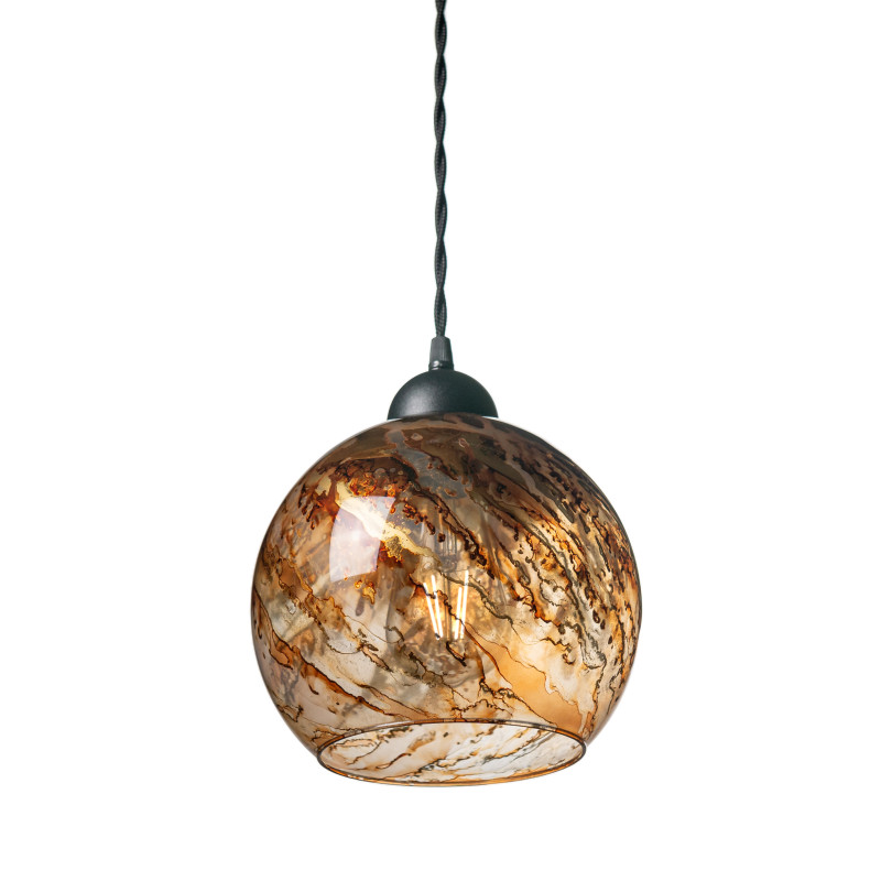 Suspended luminaire with shade made of blown glass 19603 "MARBLE"
