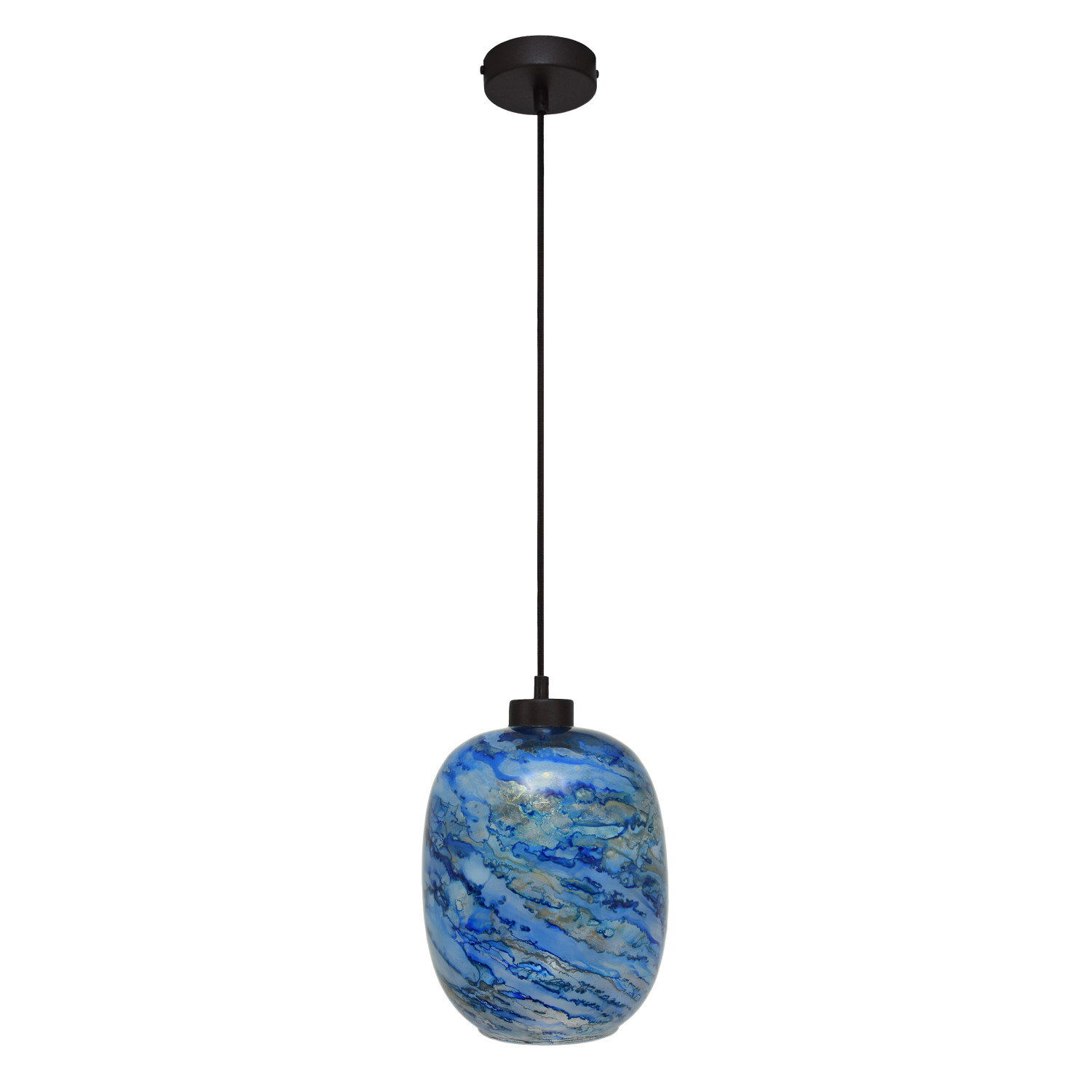 Závěsné svítidlo se stínítkem z foukaného skla v barvě modrá melanž 19603  "Marble "made in Italy