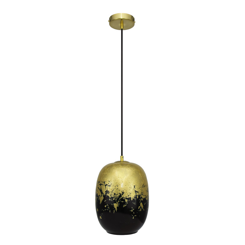 Pendant lamp with blown glass shade in black with gold decoration 19603 "Marble"made in Italy