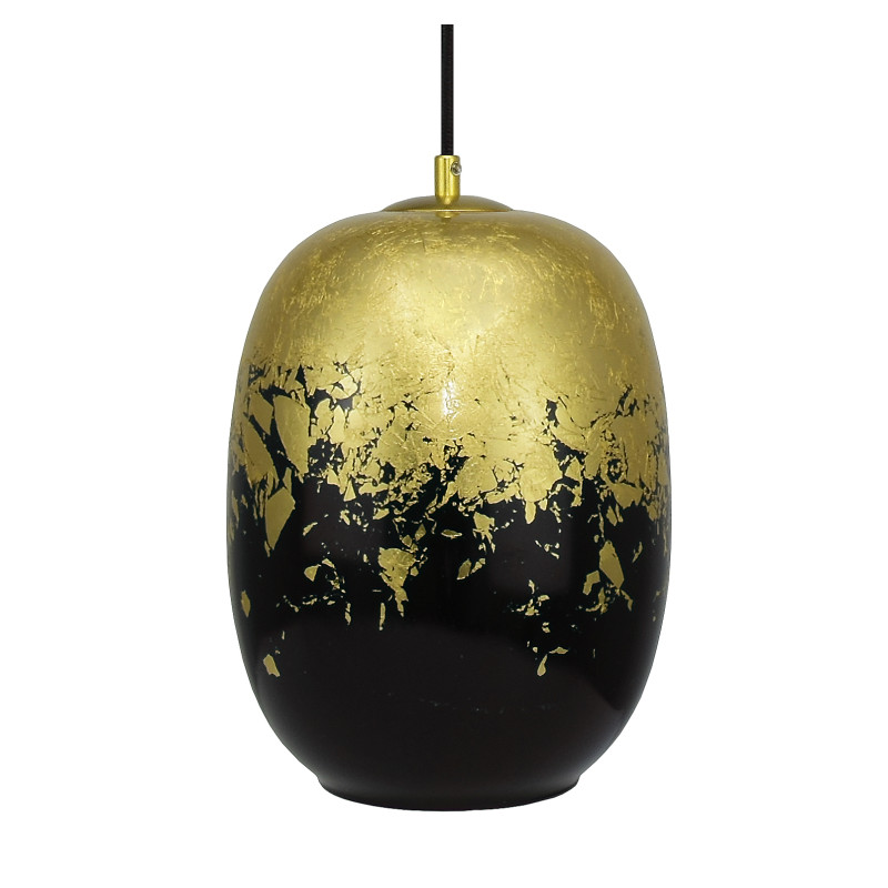 Pendant lamp with blown glass shade in black with gold decoration 19603 "Marble"made in Italy foto2
