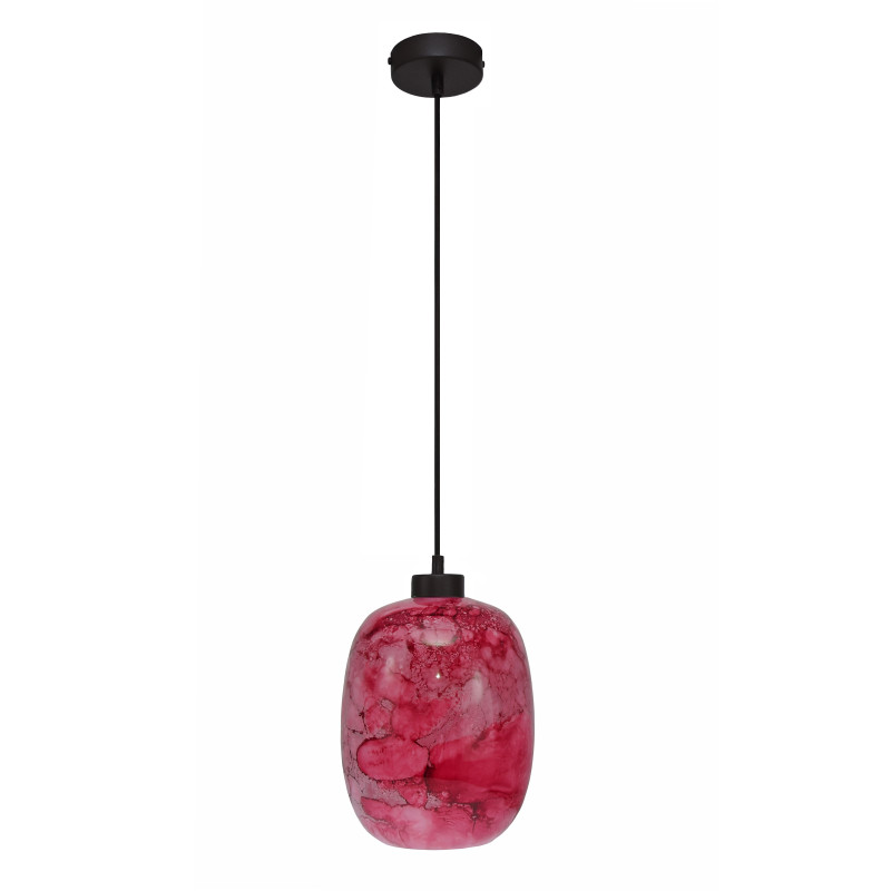 Pendant lamp with blown glass shade in color Red melange 19603 "Marble "