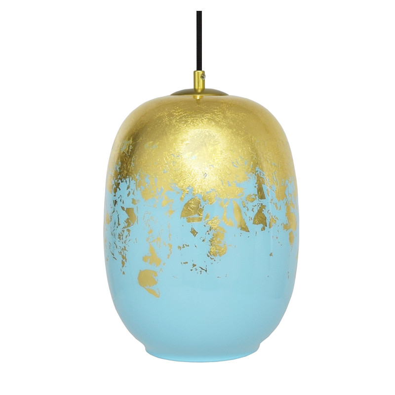 Závěsné svítidlo se stínítkem z foukaného skla v turkusovlé barvě se zlatým zdobením 19603  "Marble" foto2