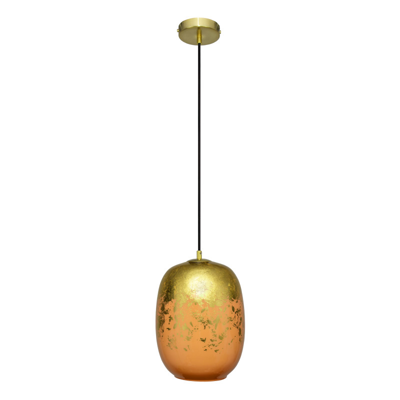 Závěsné svítidlo se stínítkem z foukaného skla v oranžové barvě se zlatým zdobením 19603  "Marble "made in Italy