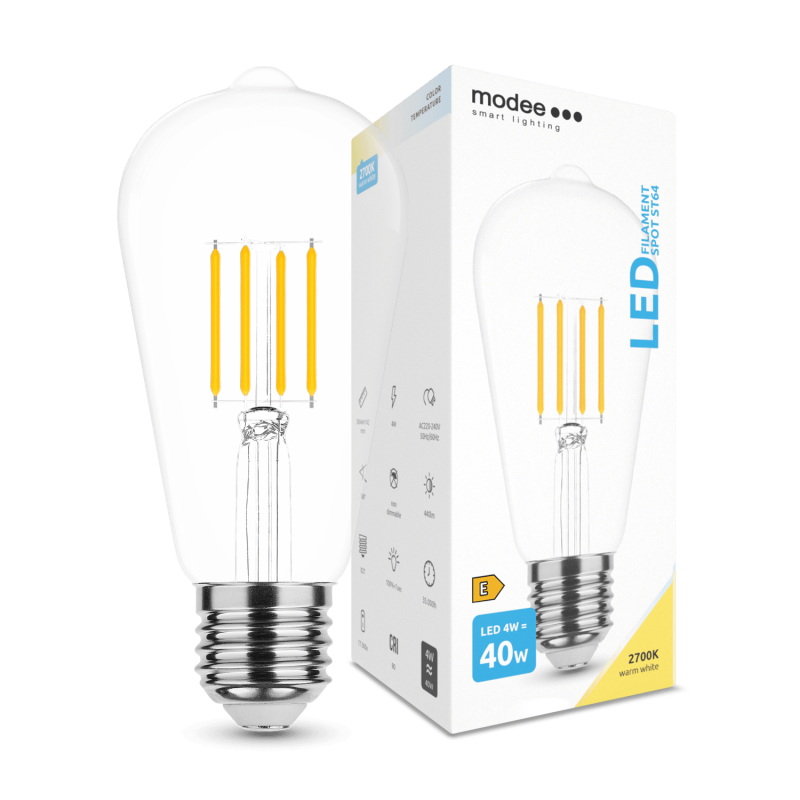 LED Filament žárovka ST64 4W E27 360° 2700K (440 lumen) Vintage Osvětlení s Teplým Bílým Světlem