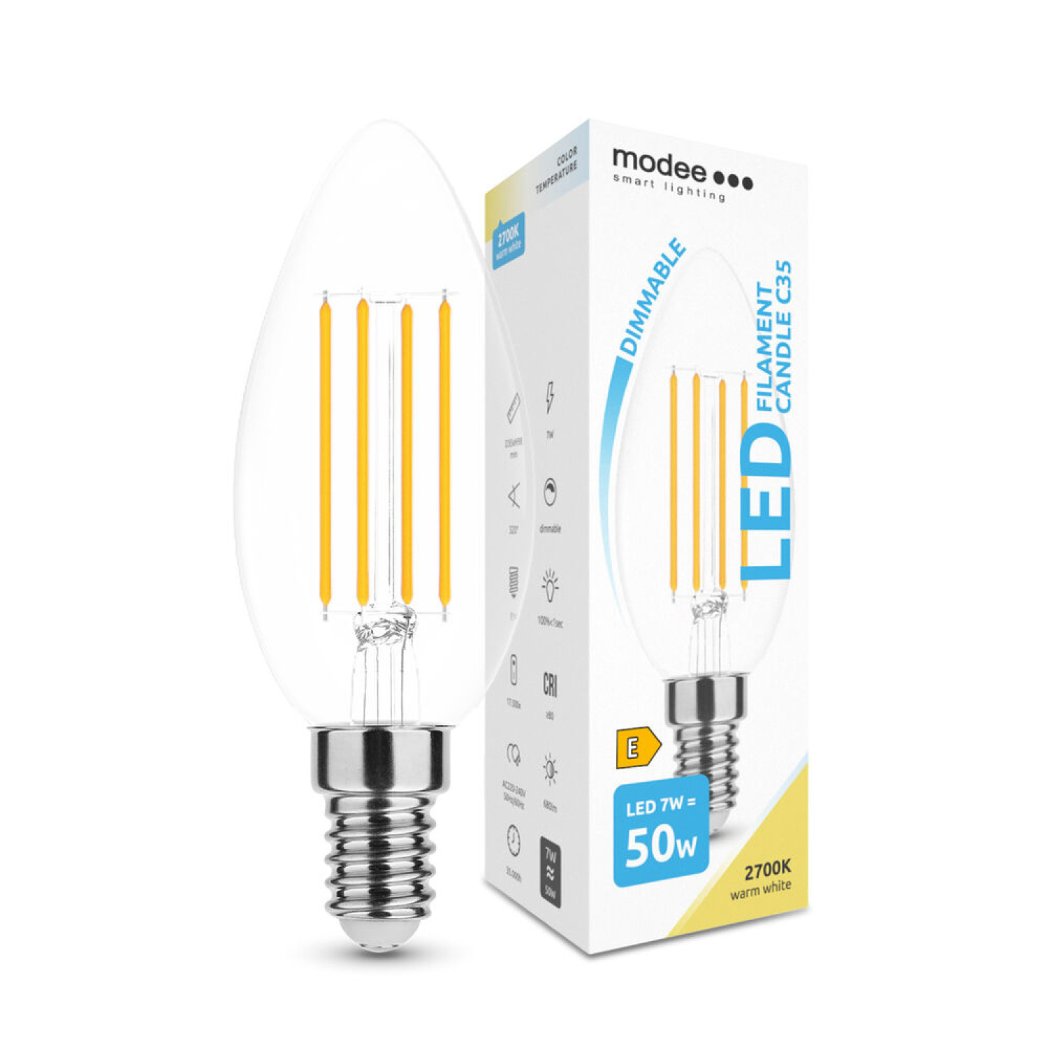 LED Filament Candle C35 7W E14 360° 2700K (806 lumen) dimm