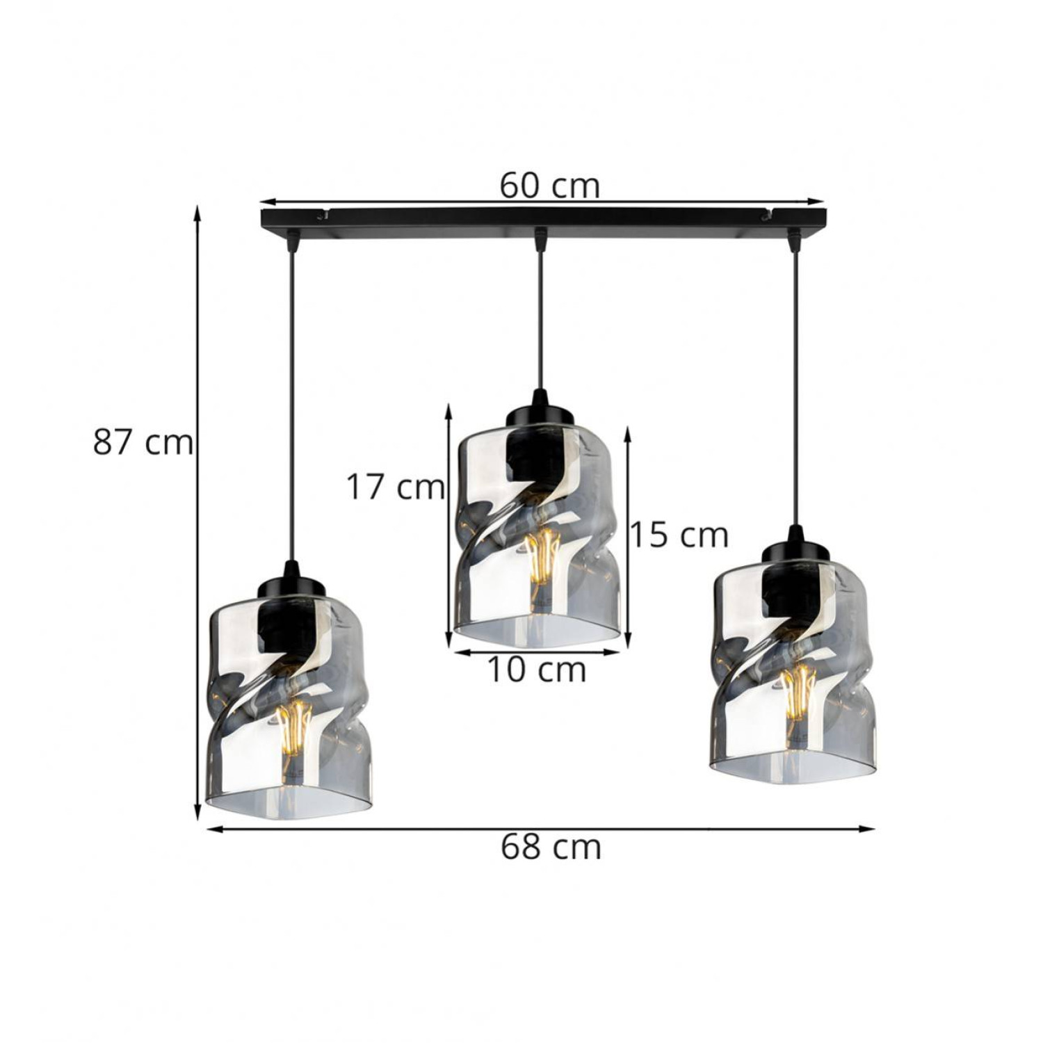 Modern pendant lamp with glass shades in graphite color NIKI 2195/3 foto3