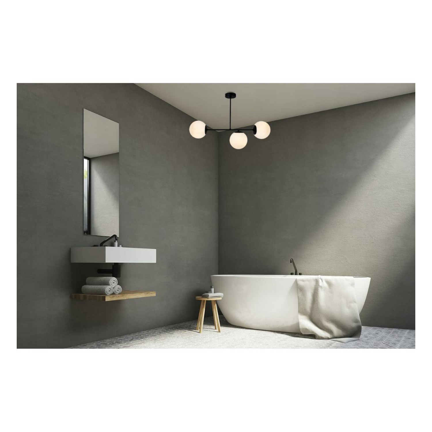 Černý lustr na tyči s třemi bílými skleněnými kuličkami PALERMO 2390/3 foto2