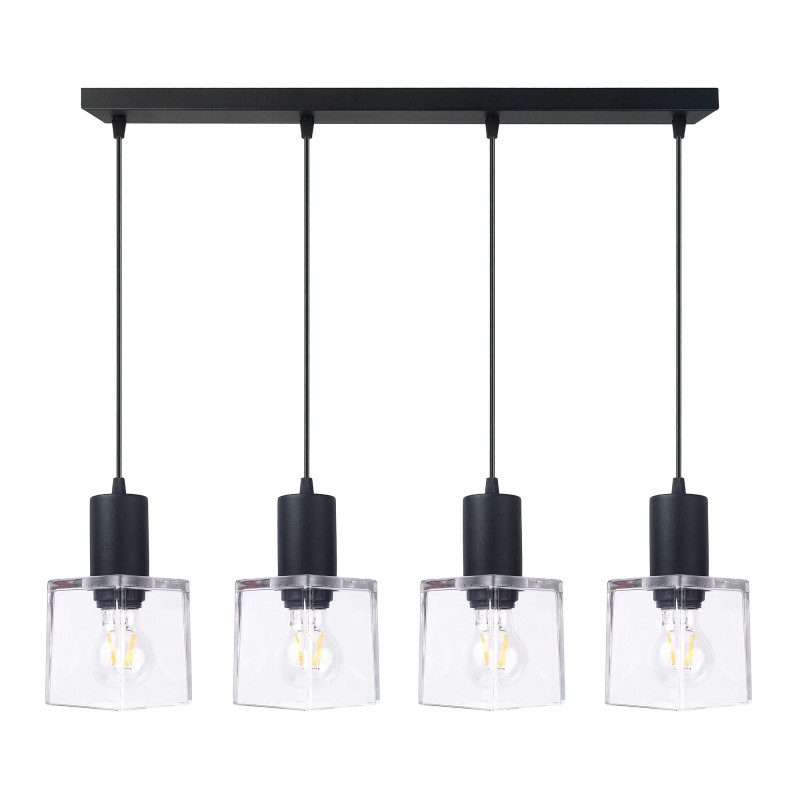 Pendant lamp black bar and clear glass square lampshades 50007 "Roberto"