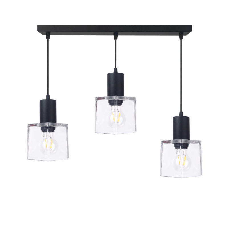 Pendant lamp black bar and clear glass square lampshades 60603 "Roberto" foto4
