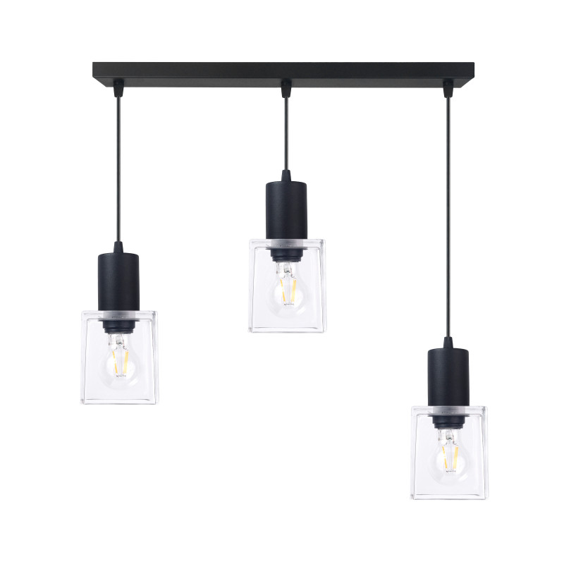 Pendant lamp black bar and clear glass square lampshades 60603 "Roberto" foto3