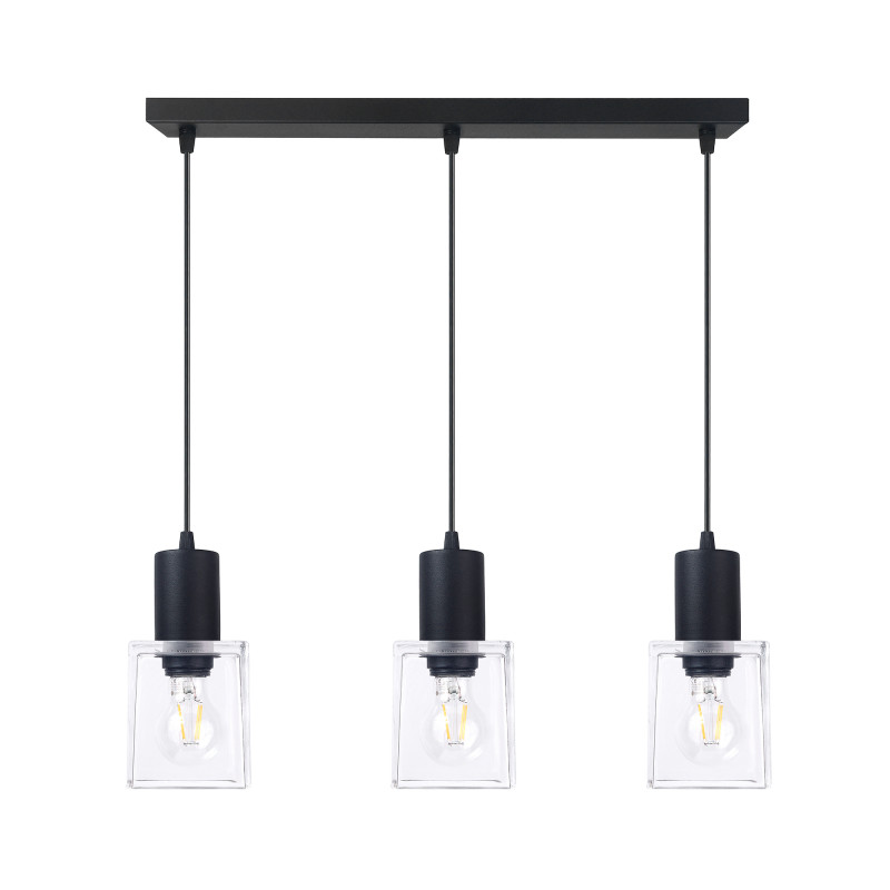 Pendant lamp black bar and clear glass square lampshades 60603 "Roberto"