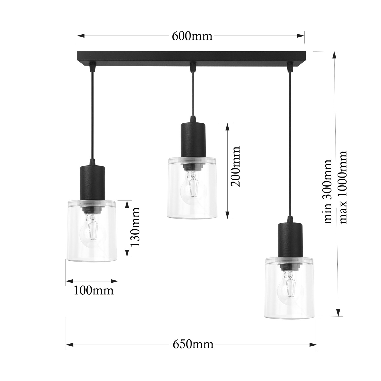 Závěsné Svítidlo s 3 Skleněnýmii Stínidly na Liště a Variabilní Výškou Kabelů 60603 "ROBERTO" foto7