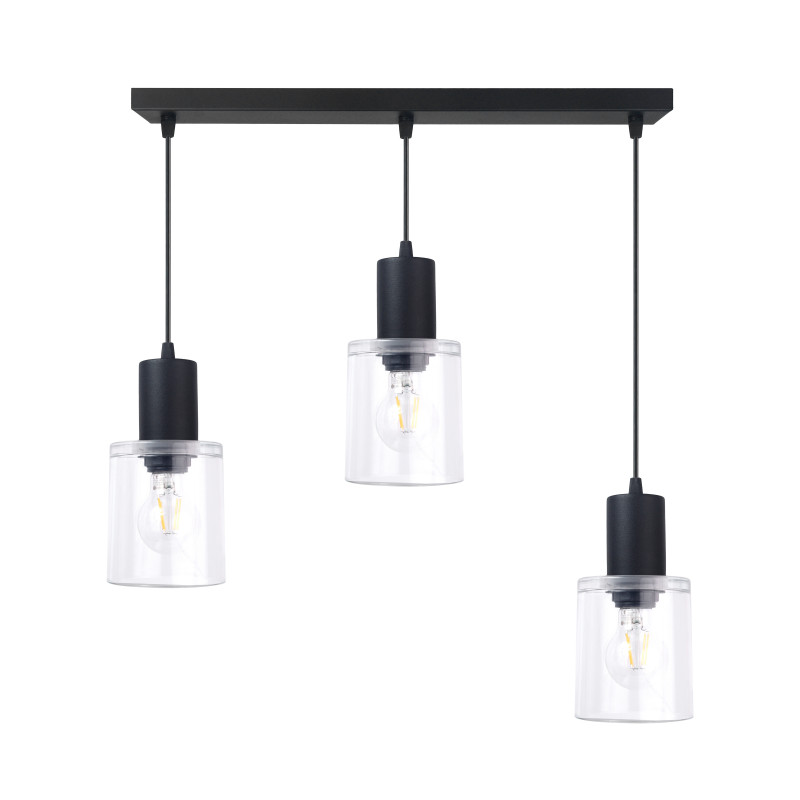 Pendant lamp black bar and clear glass cylindrical lampshades 60603 "Roberto" foto2