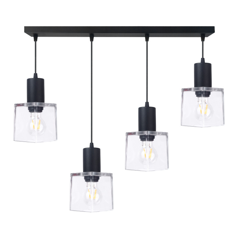 Pendant lamp black bar and clear glass square lampshades 50007 "Roberto" foto3