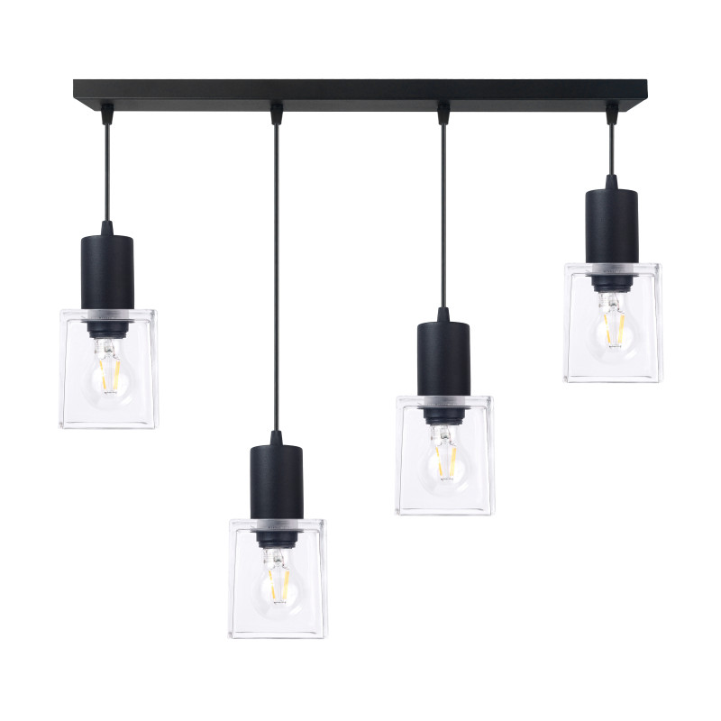 Pendant lamp black bar and clear glass square lampshades 50007 "Roberto" foto4