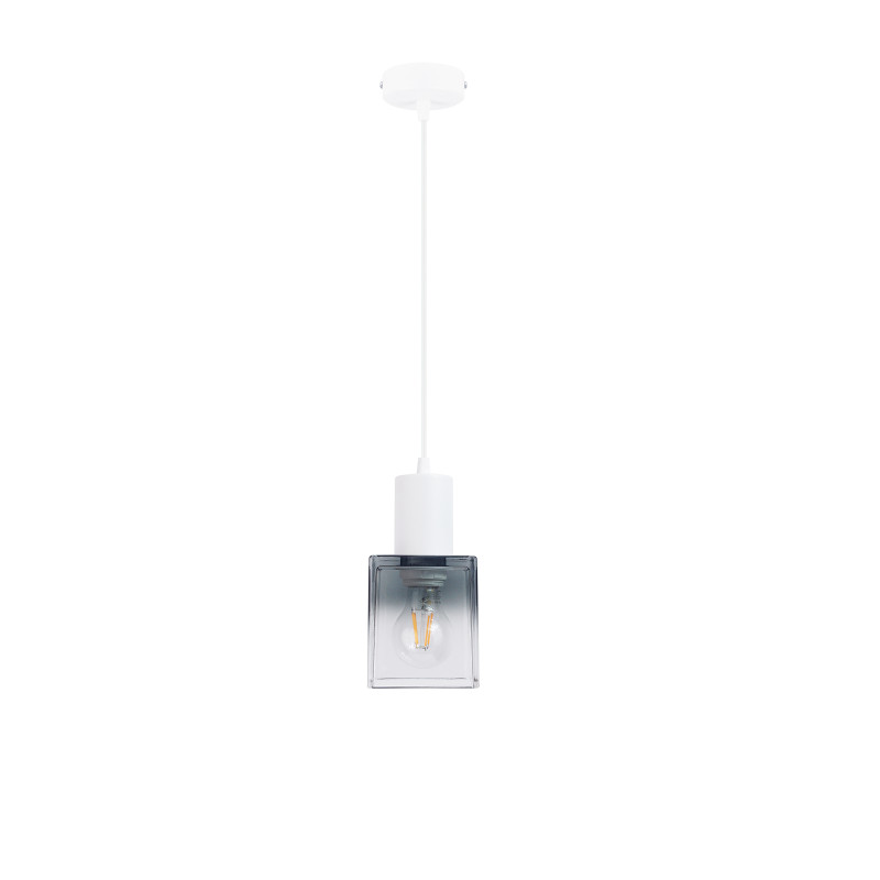 White single bulb pendant lamp with square glass lampshade 1528 "Roberto"