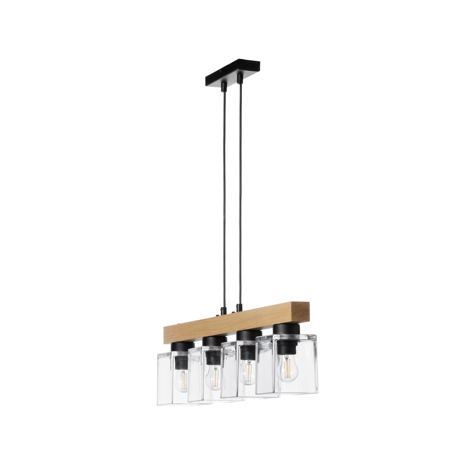 Dřevěné závěsné svítidlo s unikátními skleněnými stínidly  40409 "Rustic Radiance"