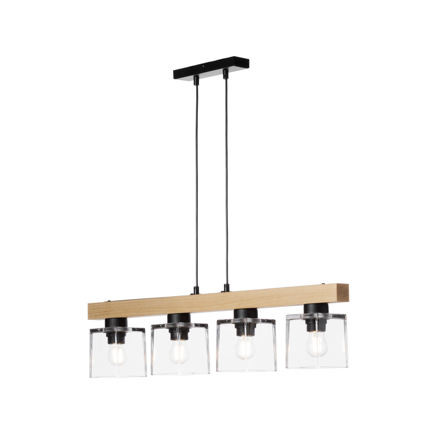 Dřevěné závěsné svítidlo s unikátními skleněnými stínidly  40409 "Rustic Radiance" foto2