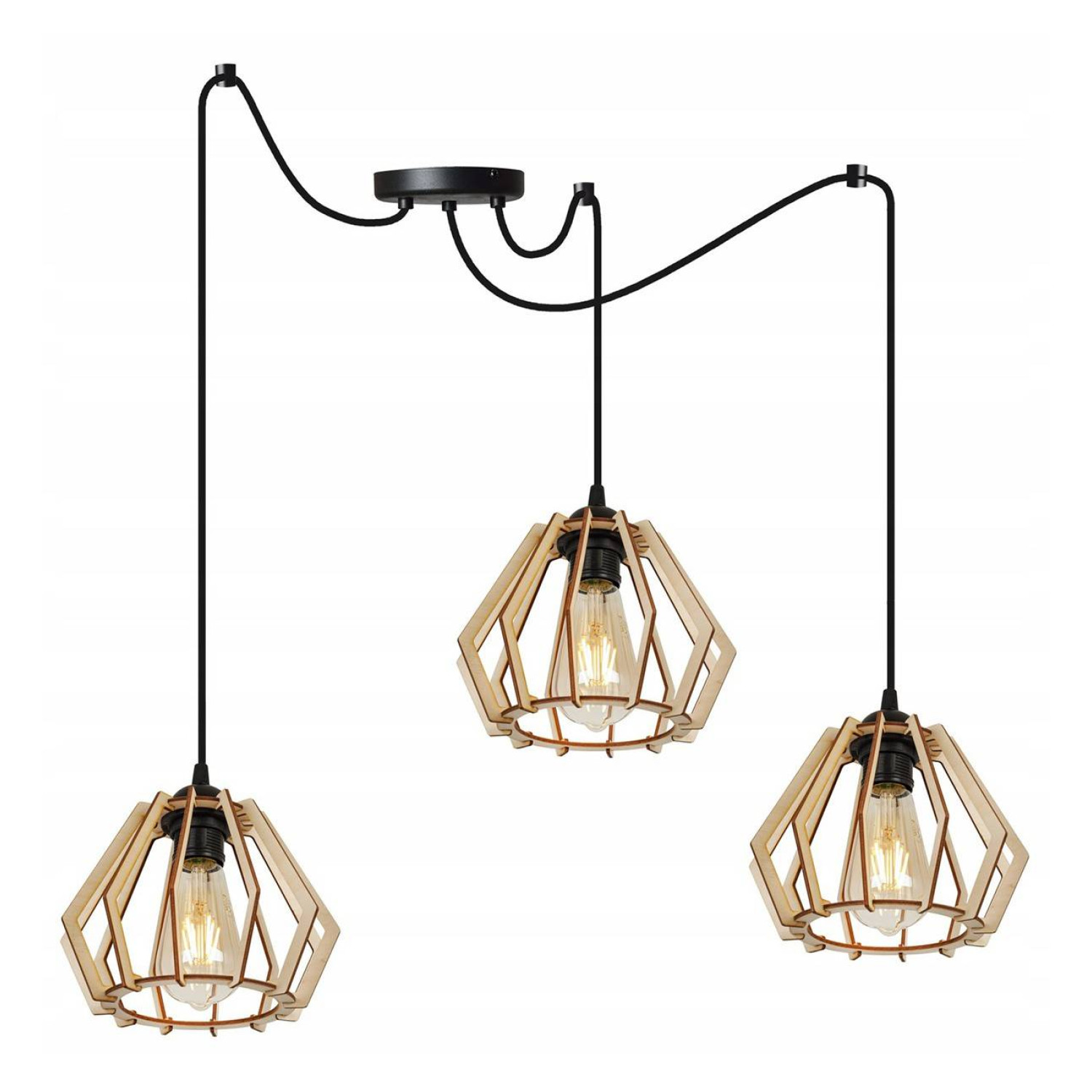 Dřevěné závěsné svítidlo s geometrickými stínidly SPIDER TIMBER 2360/3