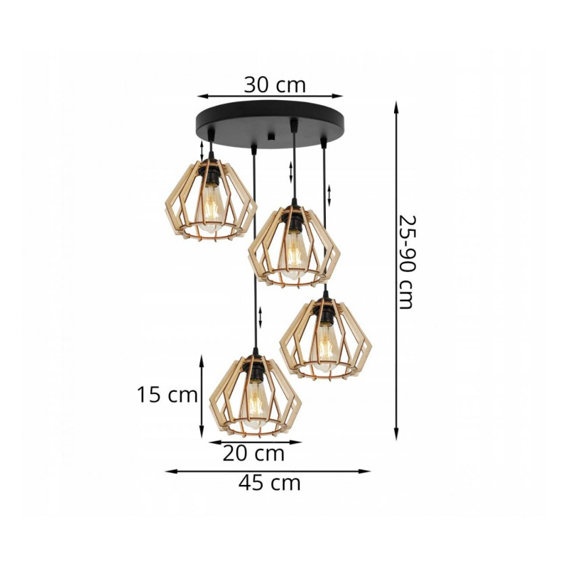 Wooden suspension lamp on a round metal base with four wooden shades TIMBER 2360/4/OW foto3