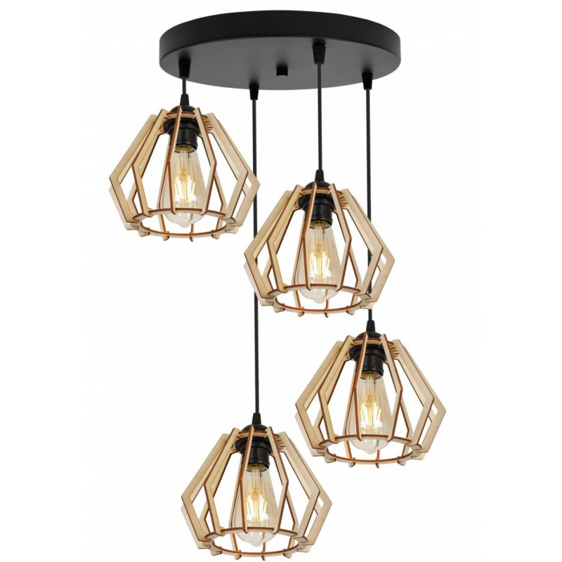Wooden suspension lamp on a round metal base with four wooden shades TIMBER 2360/4/OW foto2