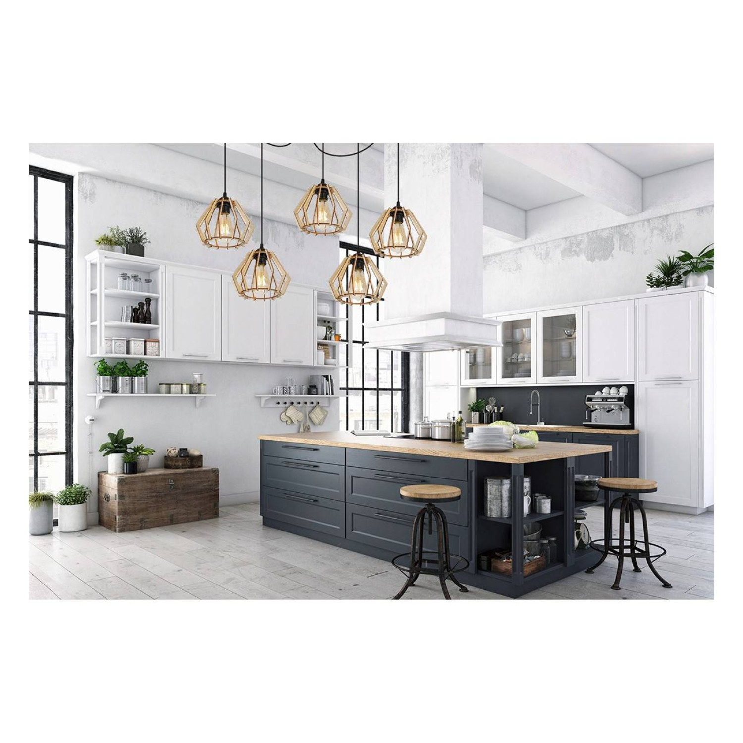 Modern suspension lamp with wooden shades SPIDER TIMBER 2360/5 foto5