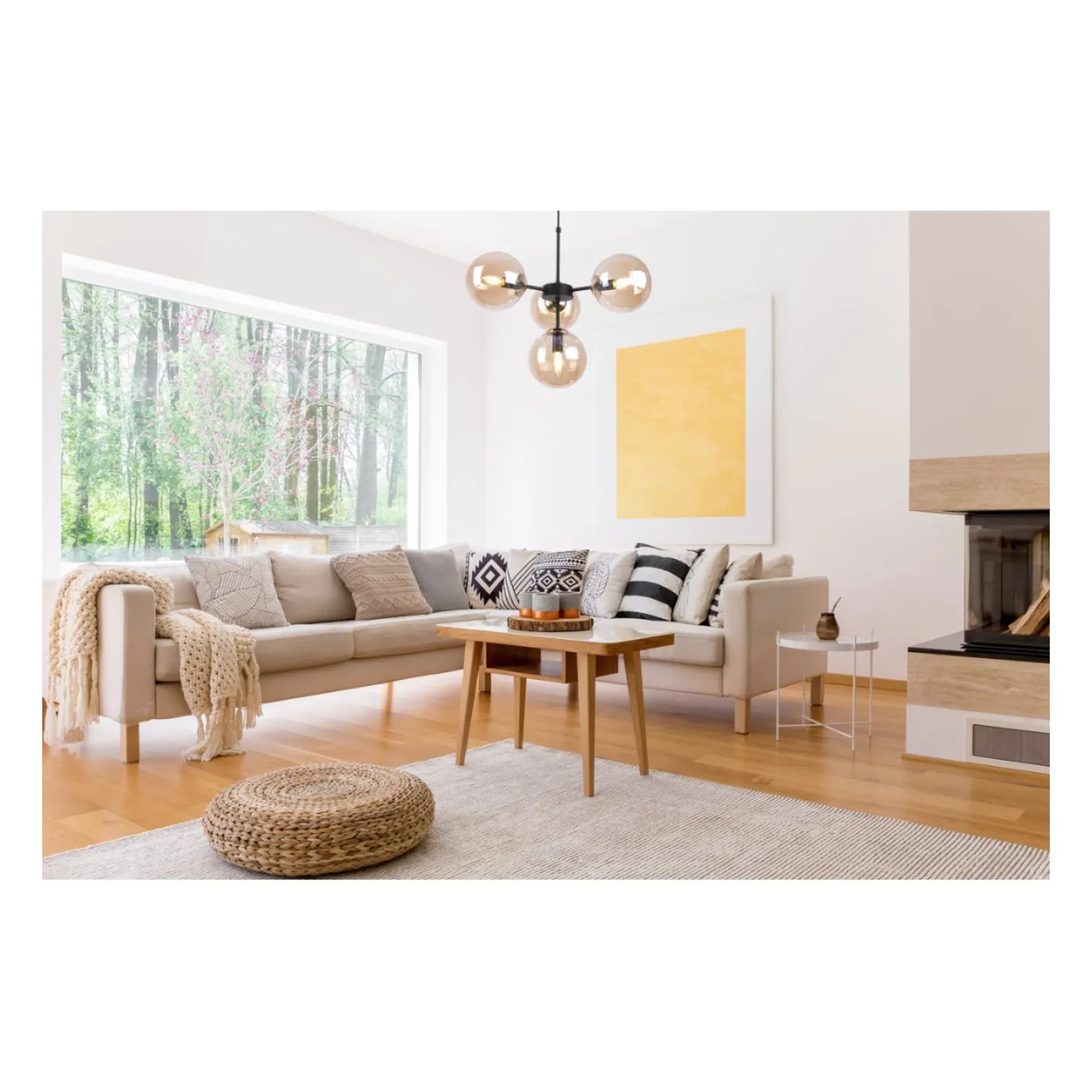 Eclipse Black & Gold Adjustable Pendant Light with 4 Honey Blown Glass Shades foto9