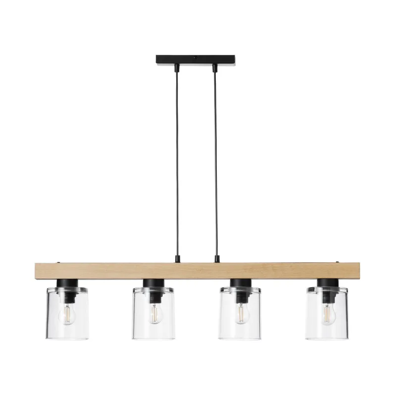Wooden pendant lamp with transparent glass lampshades 40409 "Rustic Radiance" foto4