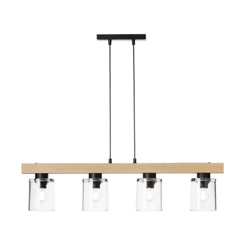 Wooden pendant lamp with transparent glass lampshades 40409 "Rustic Radiance" foto3