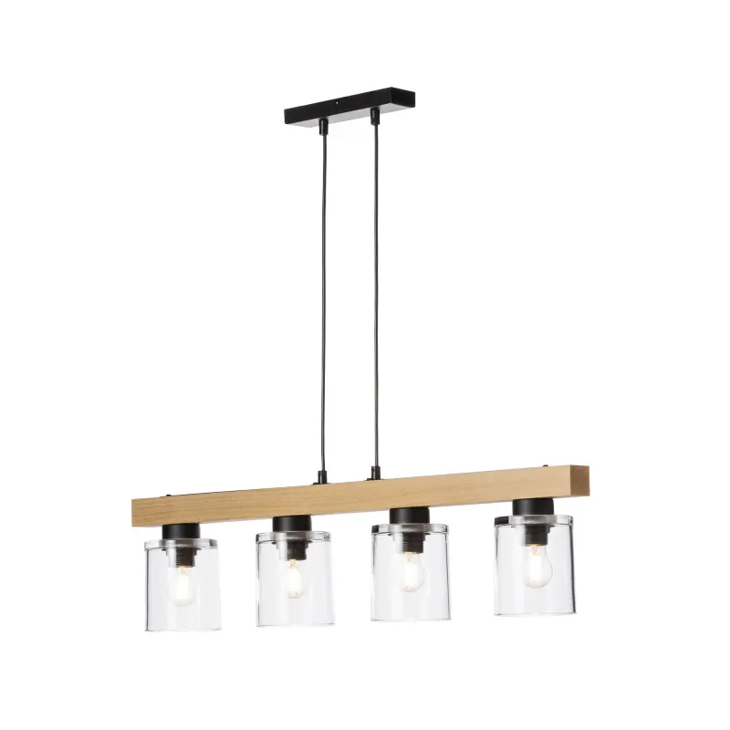Wooden pendant lamp with transparent glass lampshades 40409 "Rustic Radiance" foto2